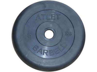 Диск обрезиненный Atlet чёрного цвета 31 мм 5 кг - 25 кг